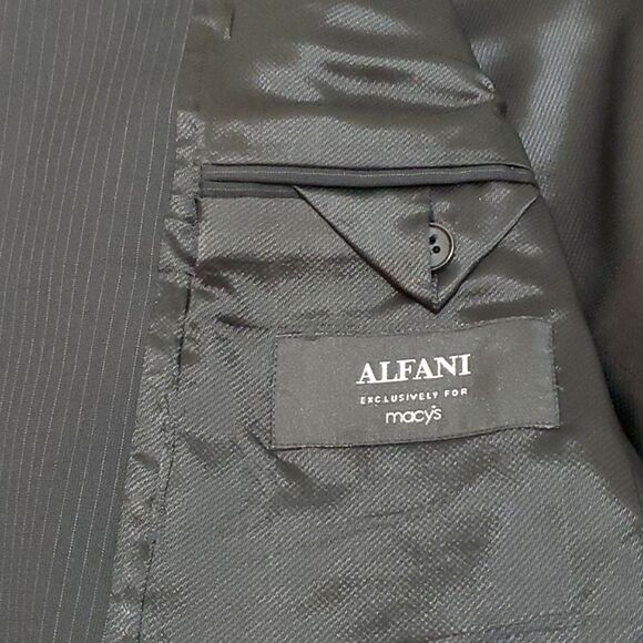 ALFANI SPORT COAT, Sz 38R, BLACK/GREY, PINSTRIPE, 3 BUTTONS, WOOL - Picture 10 of 15